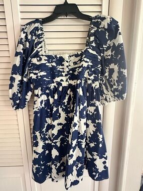 Abercrombie Navy and White Smocked Square Neck Mini Dress size M